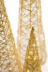 31.5"Cone Gold Wireframe Accent Illuminated Tree Set