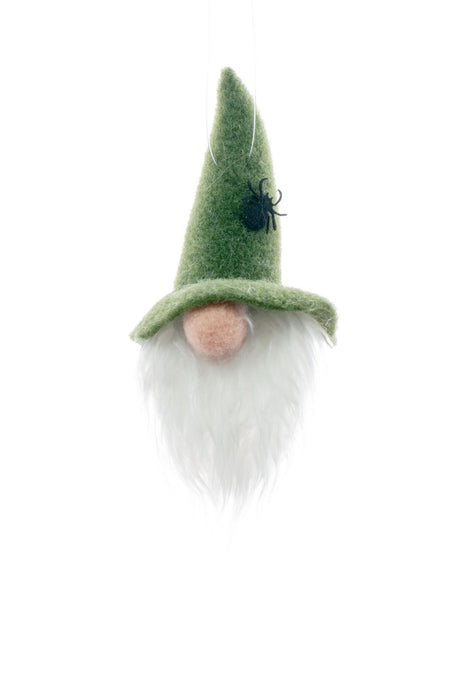 7" Hanging Green Cloth Gnome Head Ornament with White Beard
