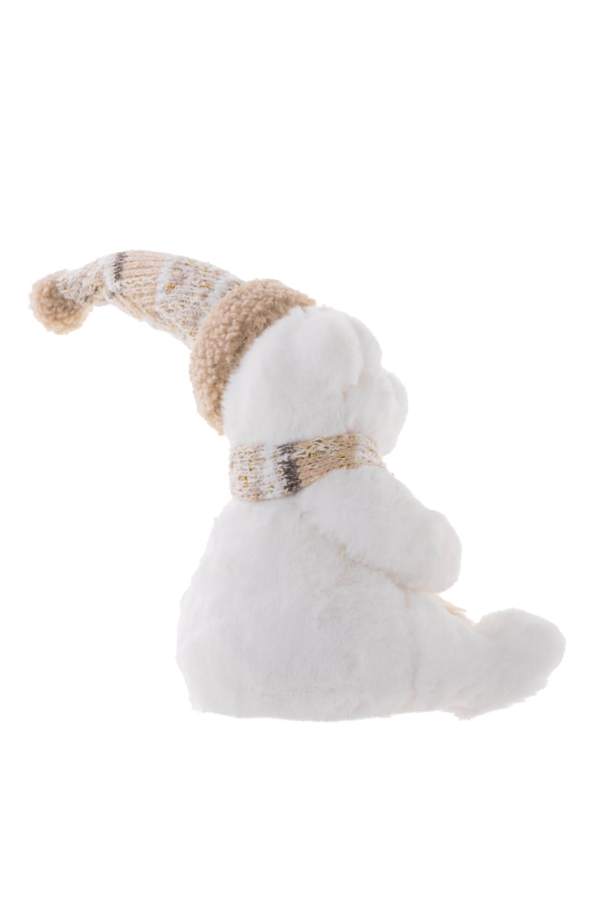 10" Sitting White and Beige Furry Bear Figurine with Scarf
