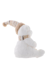 10" Sitting White and Beige Furry Bear Figurine with Scarf