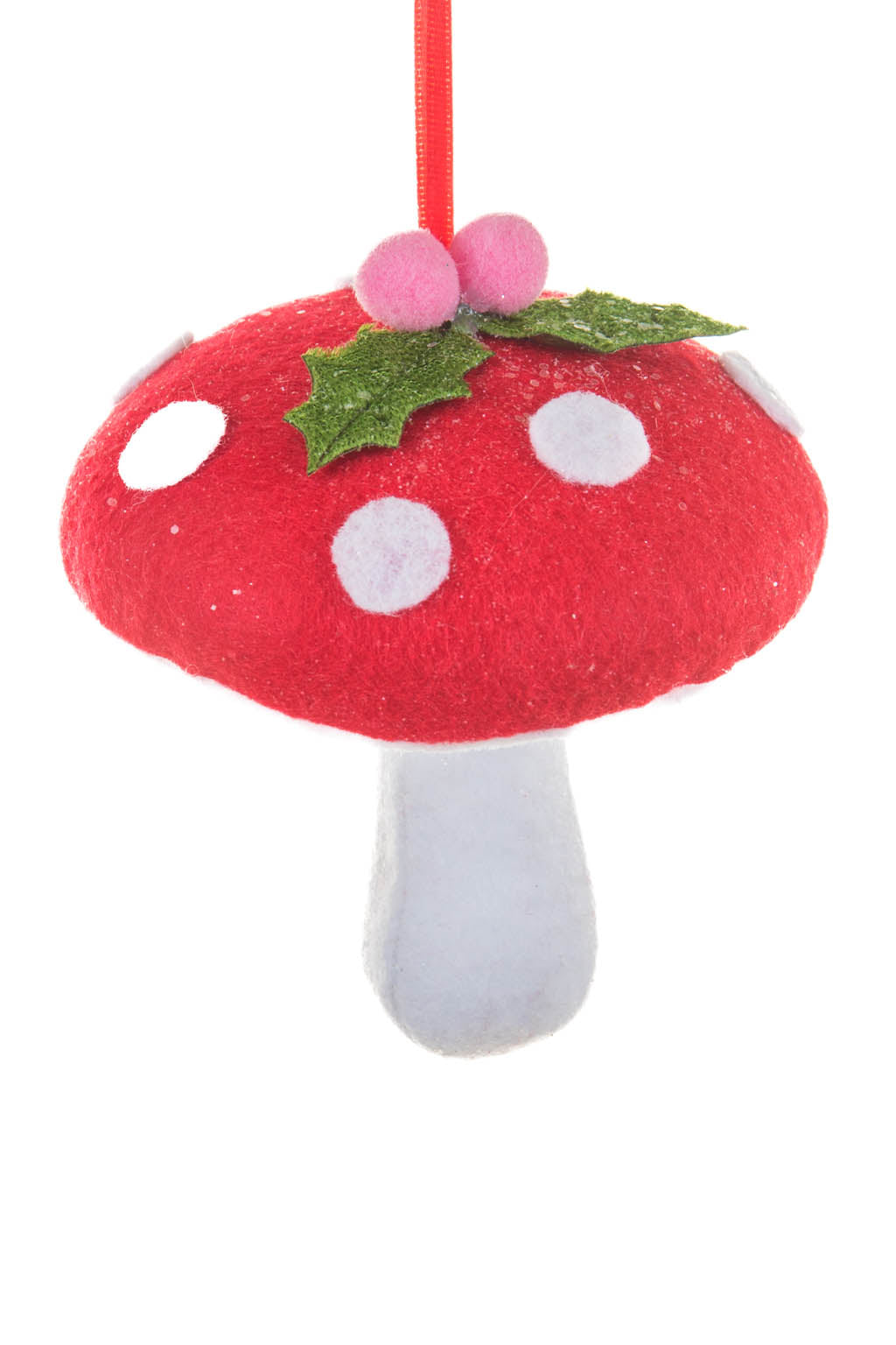 4" Hangable Red and White Foam Mushroom Ornament with Spores
