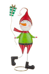 24" Red and Green Metal Snowman