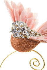 6.5" Clip-On Beaded Puce and Copper Foam Bird Ornament with Wings
