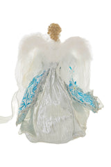 12" Floral Silver and Cerulean Polyester Contemporary Warm White LED Angel Tree Topper
