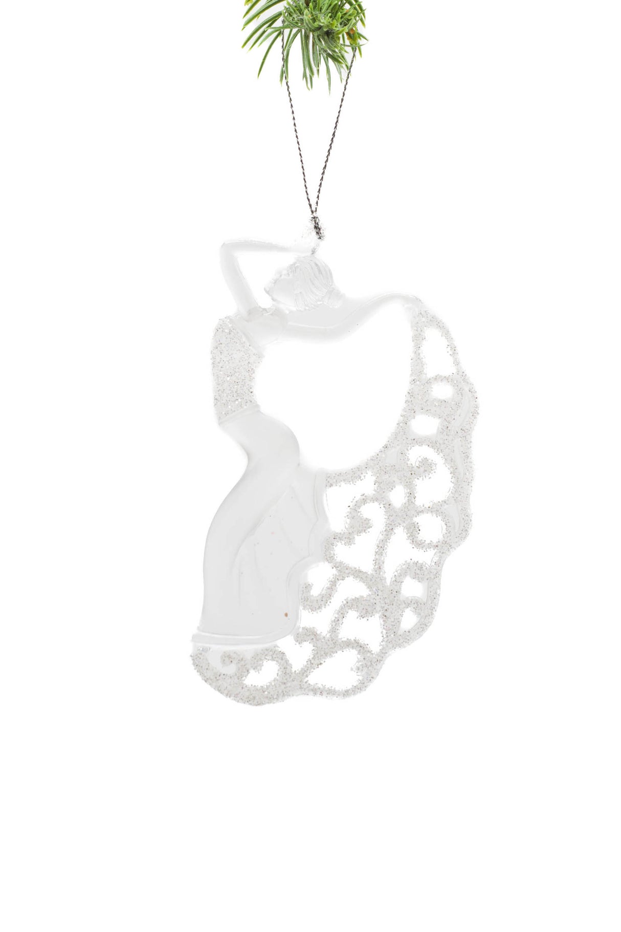 13" Hanging Clear Plastic Dancer Ornament with Glittering Dress
