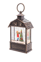 5.5" Mini Brown Plastic Barn-Style LED Snow Globe with Lads Playing