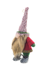13.5" Hanging Plaid Red and Brown Cloth Gnome Ornament