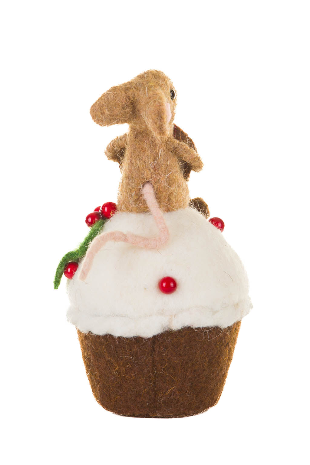 7" Brown and White Fleece Mouse On Cupcake Figure with Cinnamon Bun