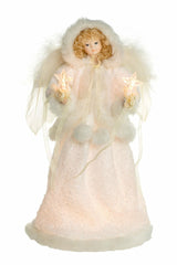 15" Ivory Cloth Hooded 10-Light Angel Tree Topper with Blonde Curly Hair