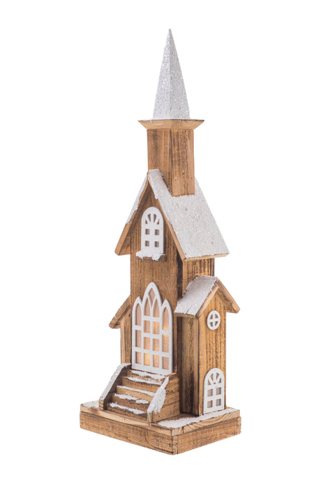 23" Smokey and White Wood Church LED Display with Glittered Roof