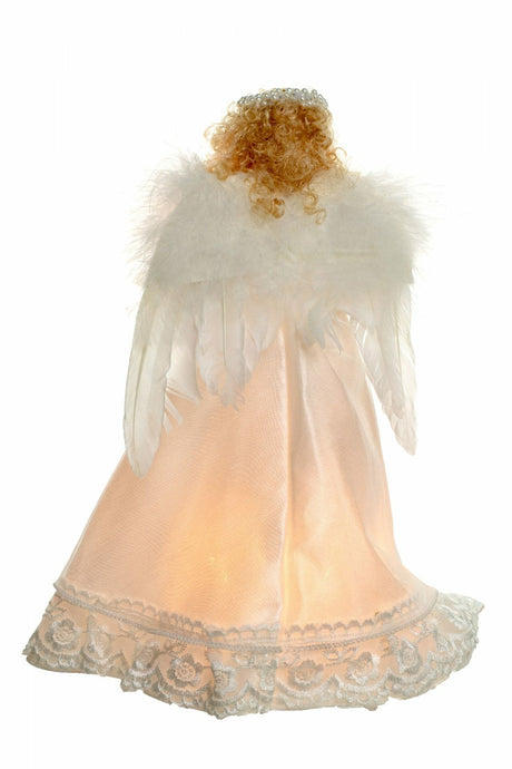 10" Ivory Small 10-Light Angel Tree Topper with Blonde Curly Hair