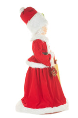32" Burgundy Cloth Mrs. Claus Figurine with Gift Bag