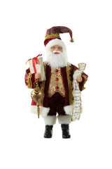 18" Red and Gold Cloth Fancy Santa Figurine with Nice List