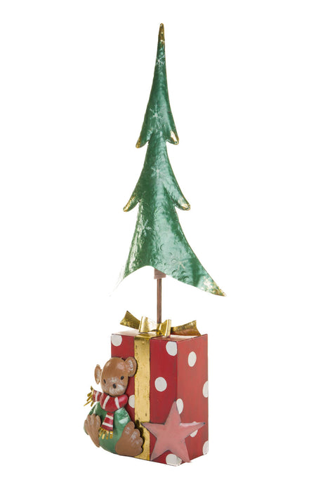 31" Red Metal Teddy Bear Table Top Ornament