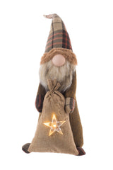 10.5" Brown and Beige Cloth Slim Gnome with Sack