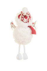 8" Hanging White and Burgundy Cloth Snowman Ornament with Beanie