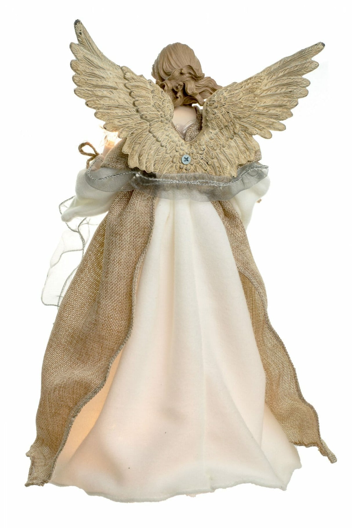 17" Brown and White Rattan Rustic 10-Light Angel Tree Topper