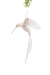 10.5"Hanging White Feathered Hummingbird Ornament with Long Tail