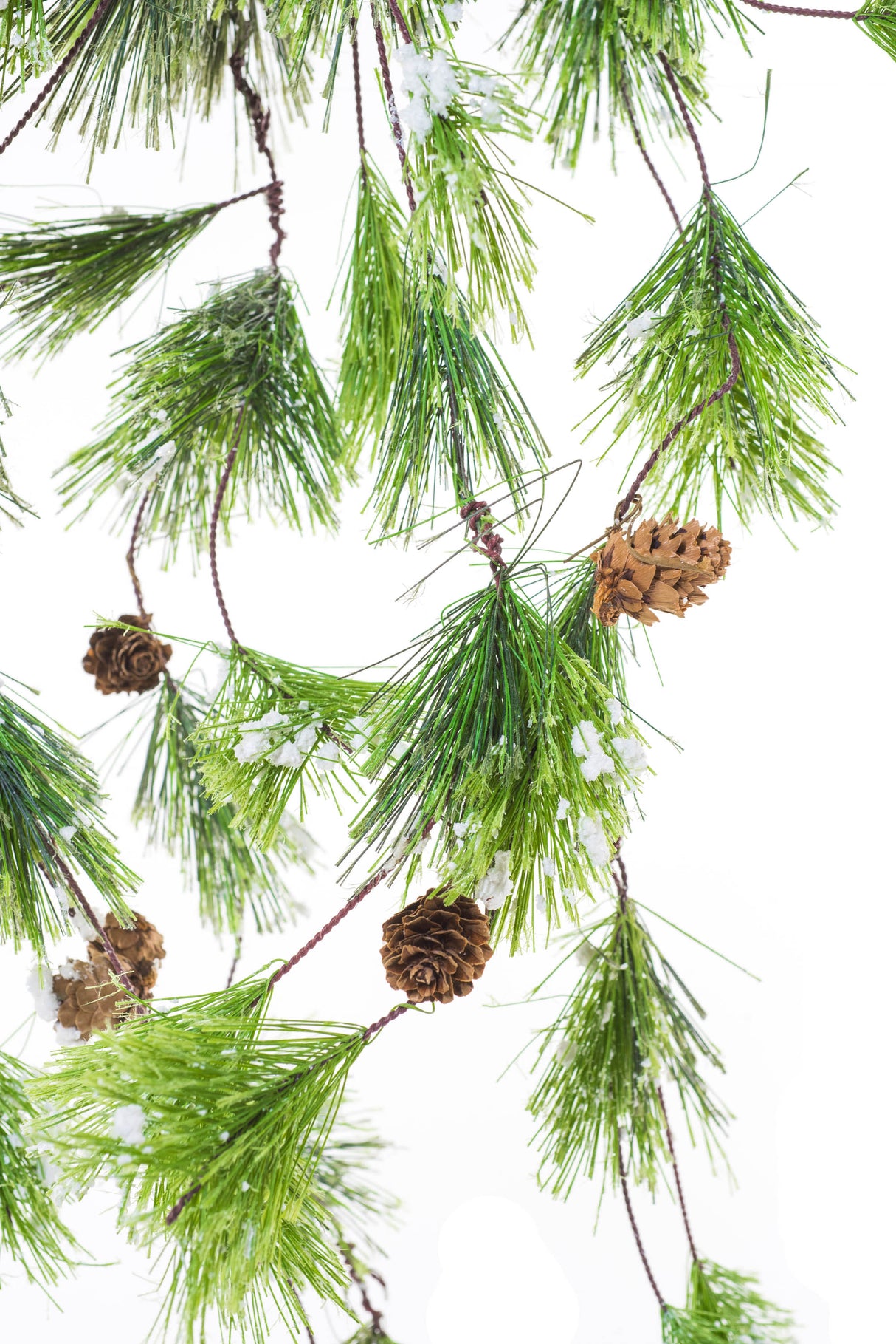 44" Green and White Icy Teardrop Branches with Pinecones