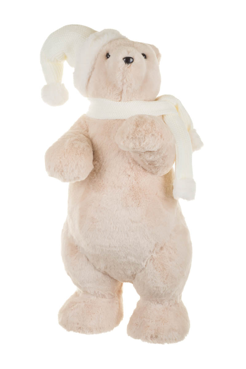 21" Soft White Fabric Bear Figurine with Scarf