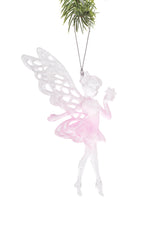 4.5" Hanging Clear and Pink Plastic Fairy Ornament with Glittering Wings
