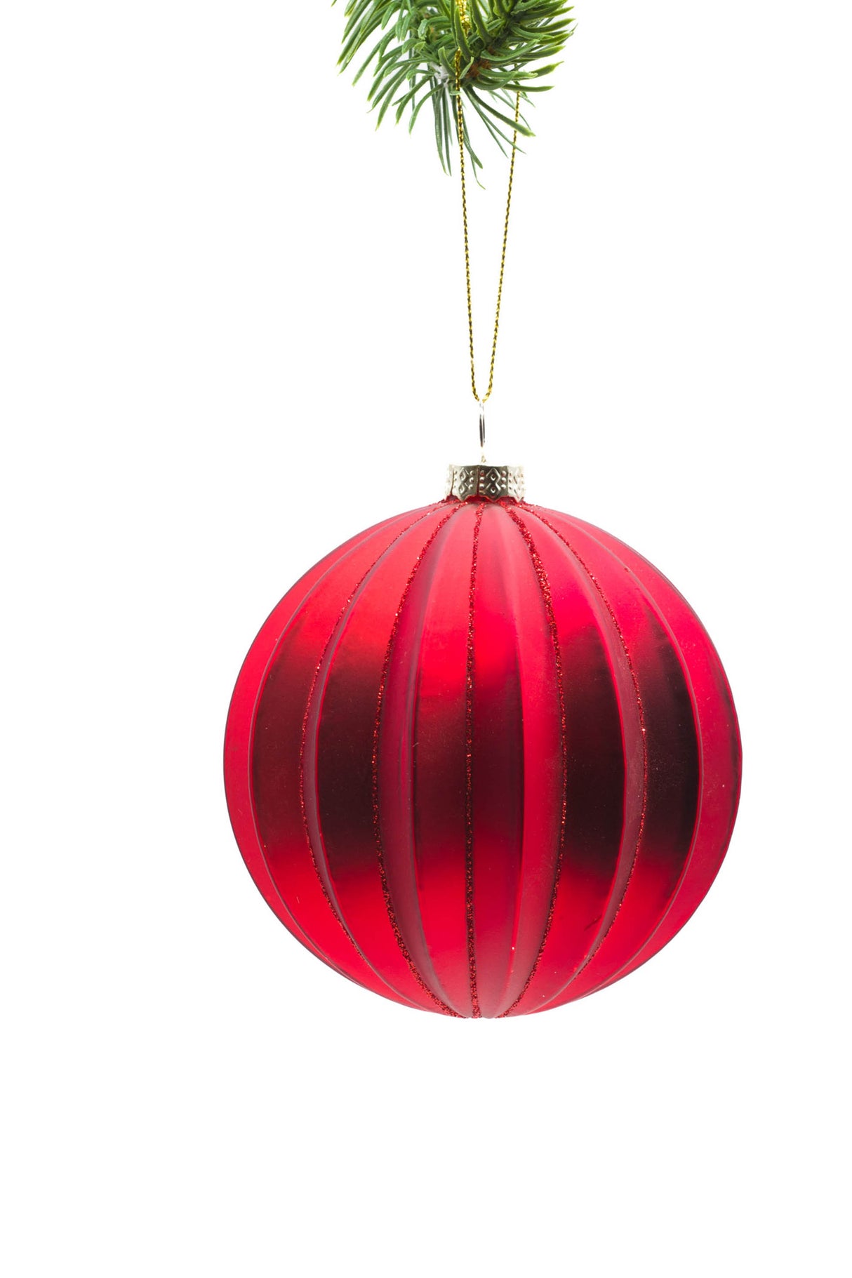 4.5" Hanging Metallic Red Glass Rippled Ball Ornament