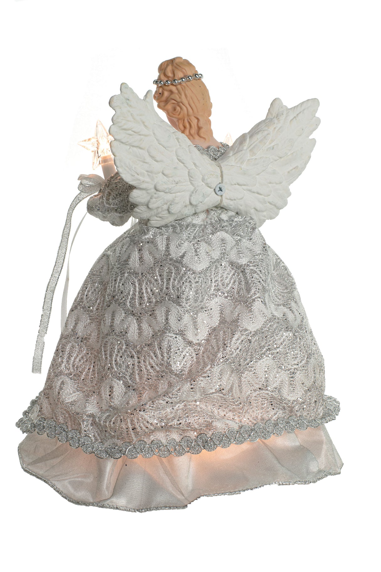 12" White and Silver Cloth Vintage 10-Light Angel Tree Topper