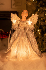 12" White and Silver Cloth Vintage 10-Light Angel Tree Topper