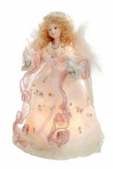 10" Ivory Cloth Small 10-Light Angel Tree Topper with Blonde Curly Hair