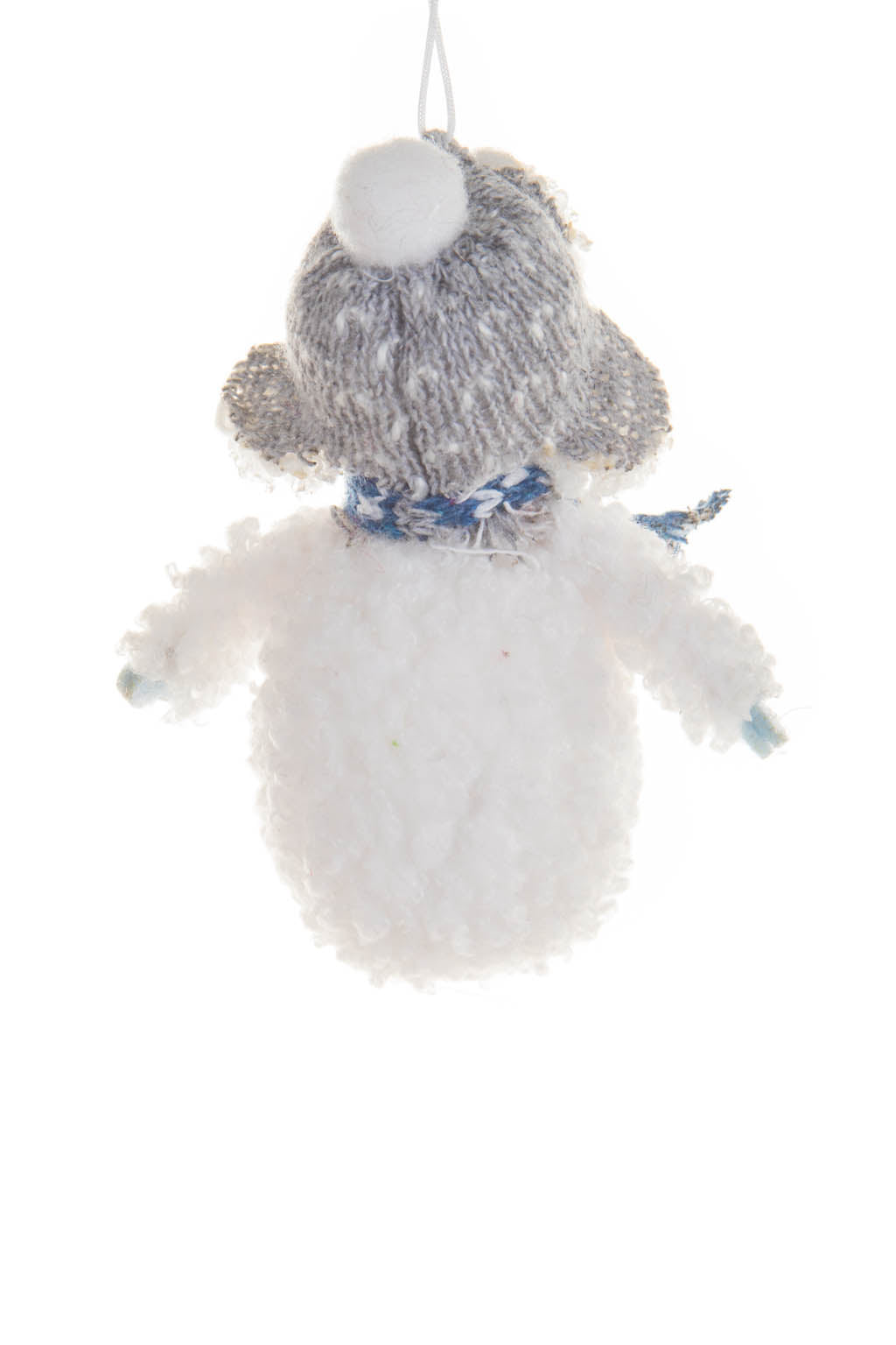 4" Fluffy Hanging White Cotton Snowman Ornament with Fleece Sweater