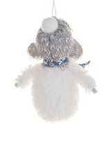 4" Fluffy Hanging White Cotton Snowman Ornament with Fleece Sweater