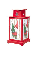 5.5" Hanging Red Wooden Lantern Ornament with Happy Gnome