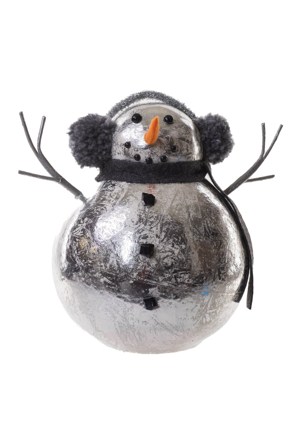 9" Silver Foam Metallic Snowman Wearing Earmuffs