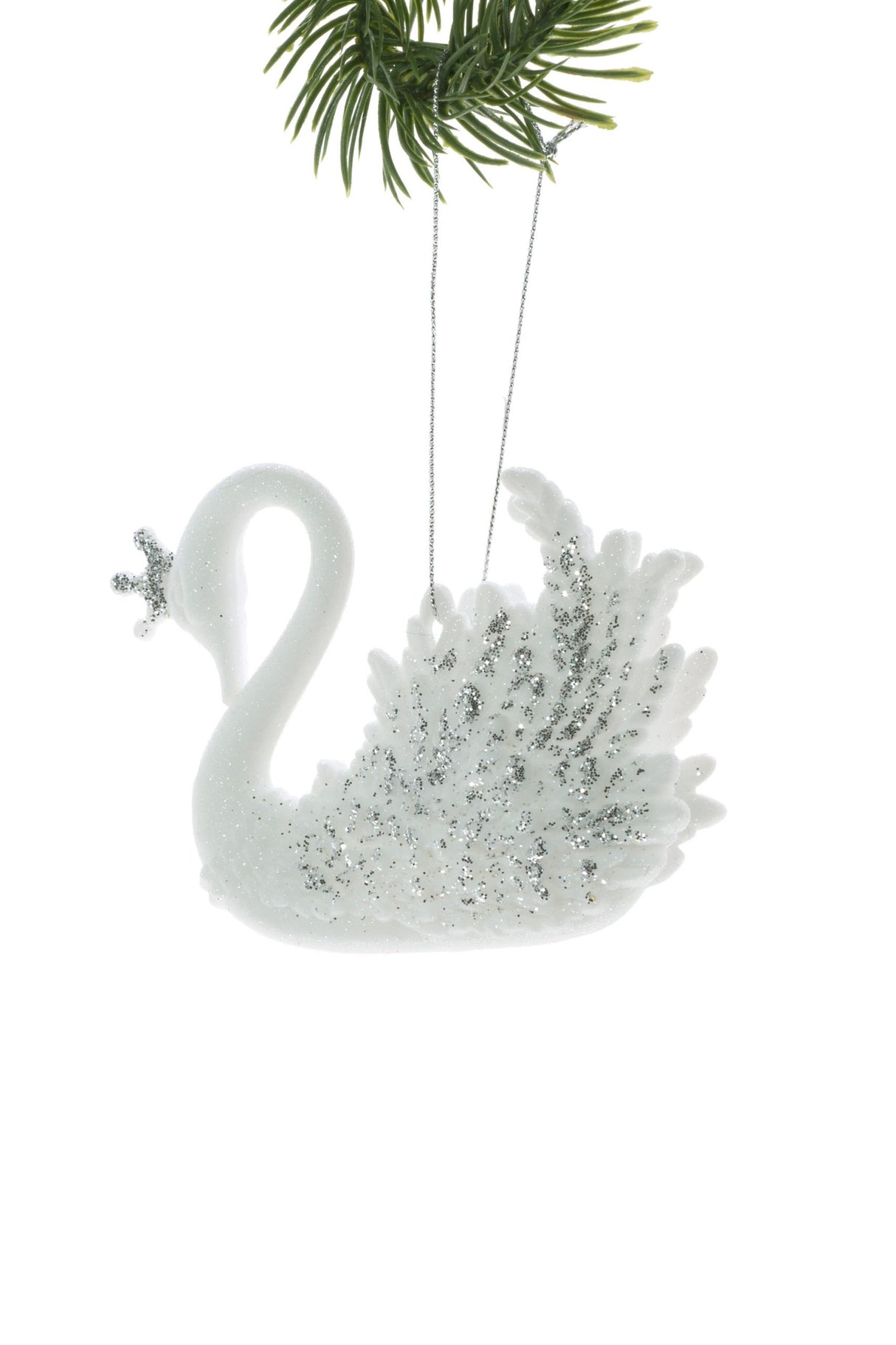 4.5"Hanging White Swan Ornament with Crown
