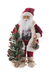19" Red and Ivory Cloth Santa Figurine with Furry Boots