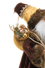 19" Brown and Gold Cloth Russian Santa Figurine Holding Gift Bag