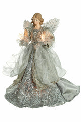 14" Silver Cloth Contemporary 10-Light Angel Tree Topper with Wings
