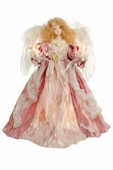 12" Pink Cloth Contemporary 10-Light Angel Tree Topper with Blonde Curly Hair