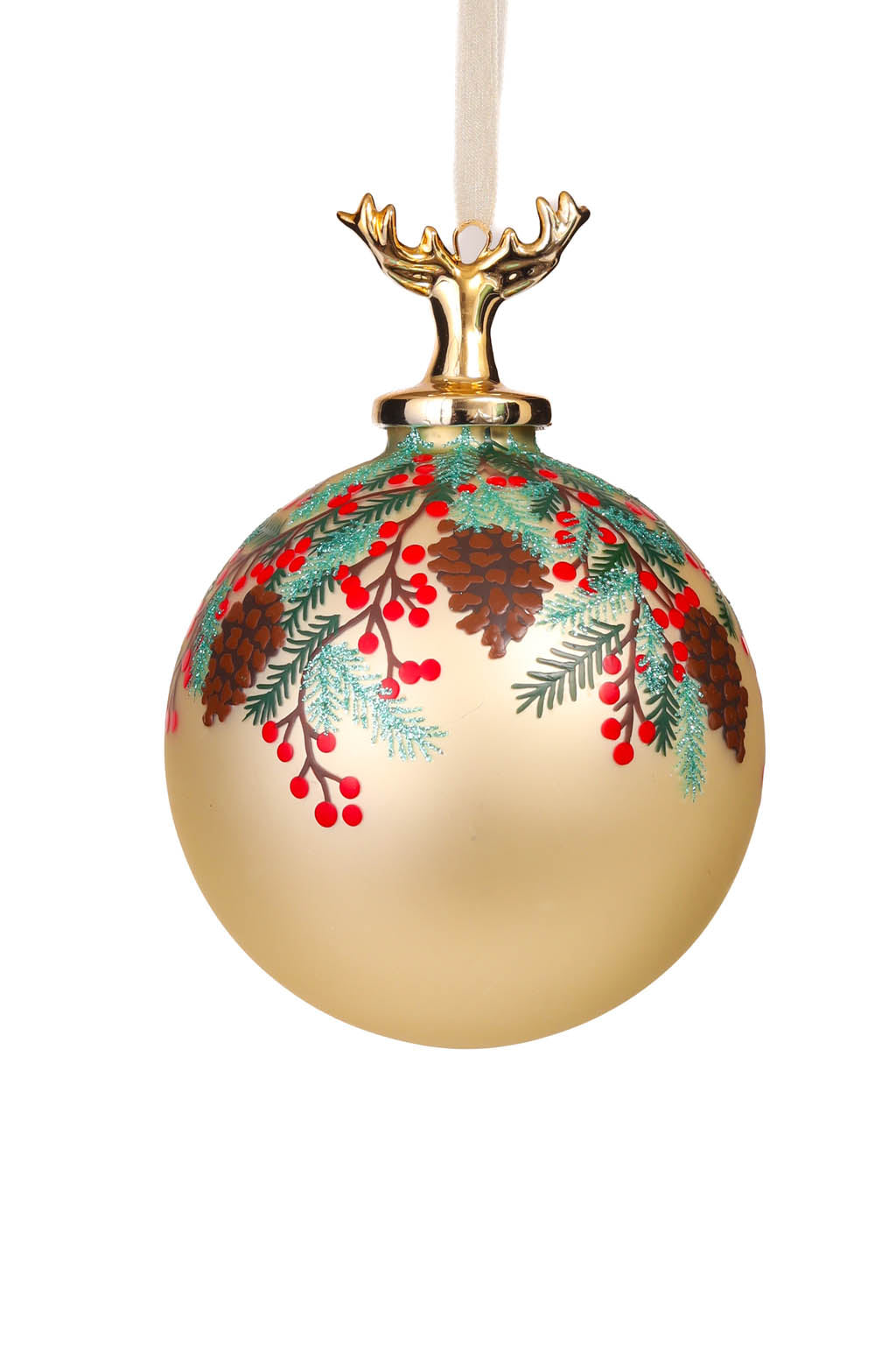 4.3" Hanging Beige and Green Porcelain Festive Ornament with Spray