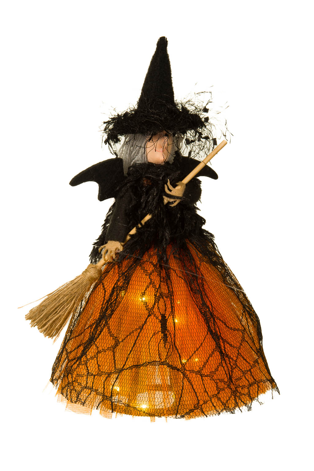 11" Orange and Black Cloth Grinning with Figurine with Bat Wings