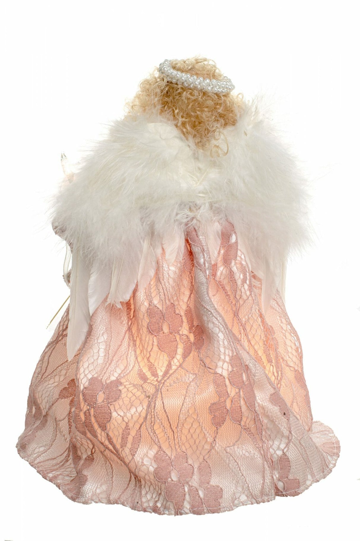 9" Pink Linen Small 10-Light Angel Tree Topper with Blonde Curly Hair