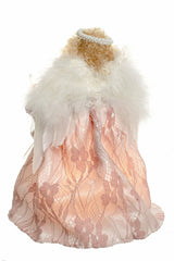9" Pink Linen Small 10-Light Angel Tree Topper with Blonde Curly Hair