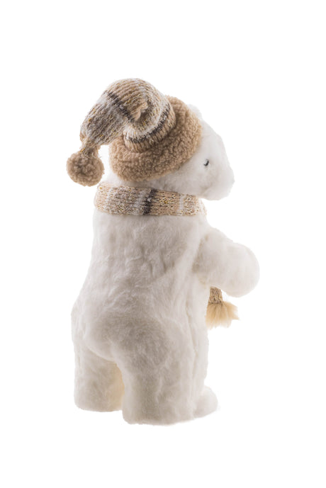 15.5" Striped White and Beige Furry Bear Figurine