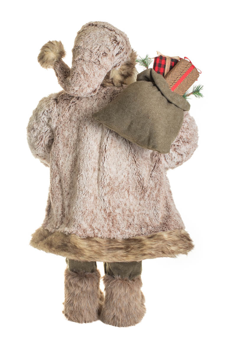 32" Brown and Light Gray Cloth Nordic Santa Figurine with Fur Coat