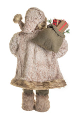 32" Brown and Light Gray Cloth Nordic Santa Figurine with Fur Coat
