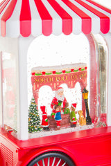27" Candycane Red Plastic Santa's Workshop Cart LED Snow Globe with The Toyshop