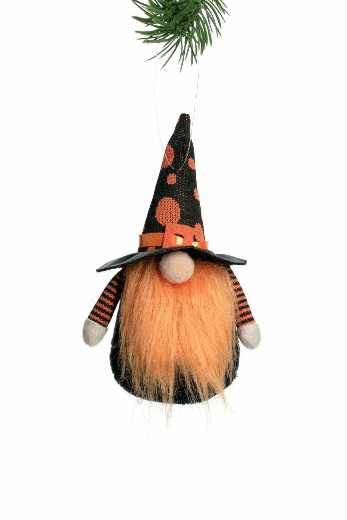 5.5" Hanging Orange and Black Cloth Halloween Gnome Dolls with Witch Hats and Orange Beards