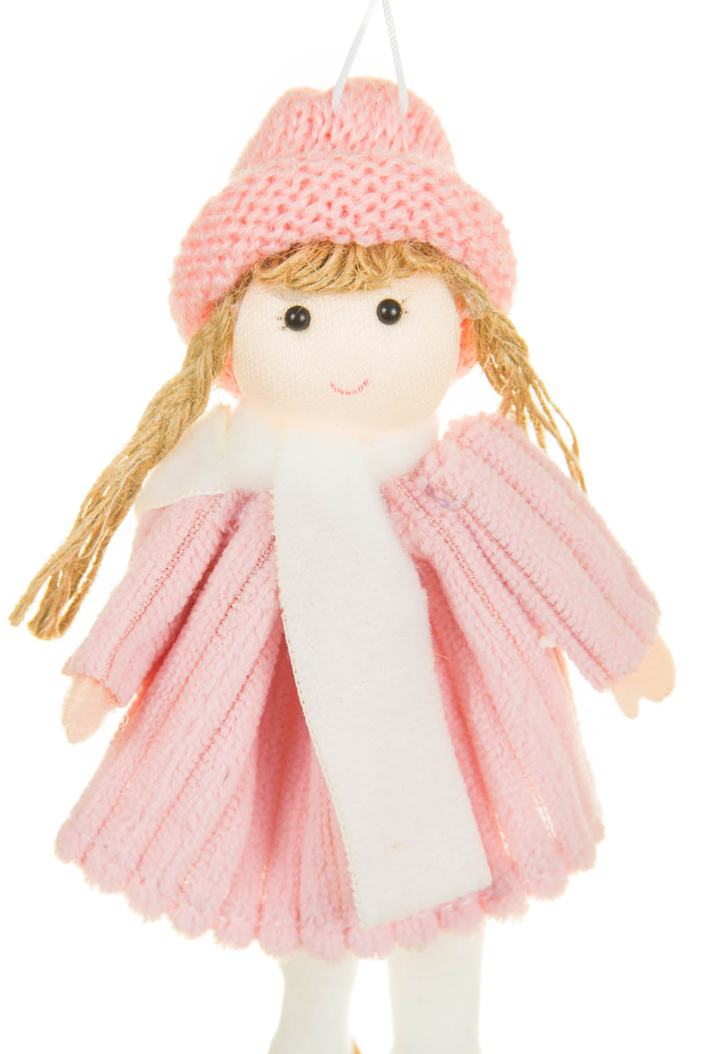 6" Hanging Pink Cloth Pigtail Girl Doll