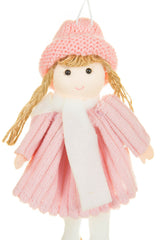 6" Hanging Pink Cloth Pigtail Girl Doll