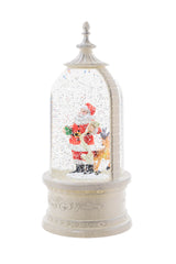 11" White Plastic Lantern LED Snow Globe with Santa and His Friends